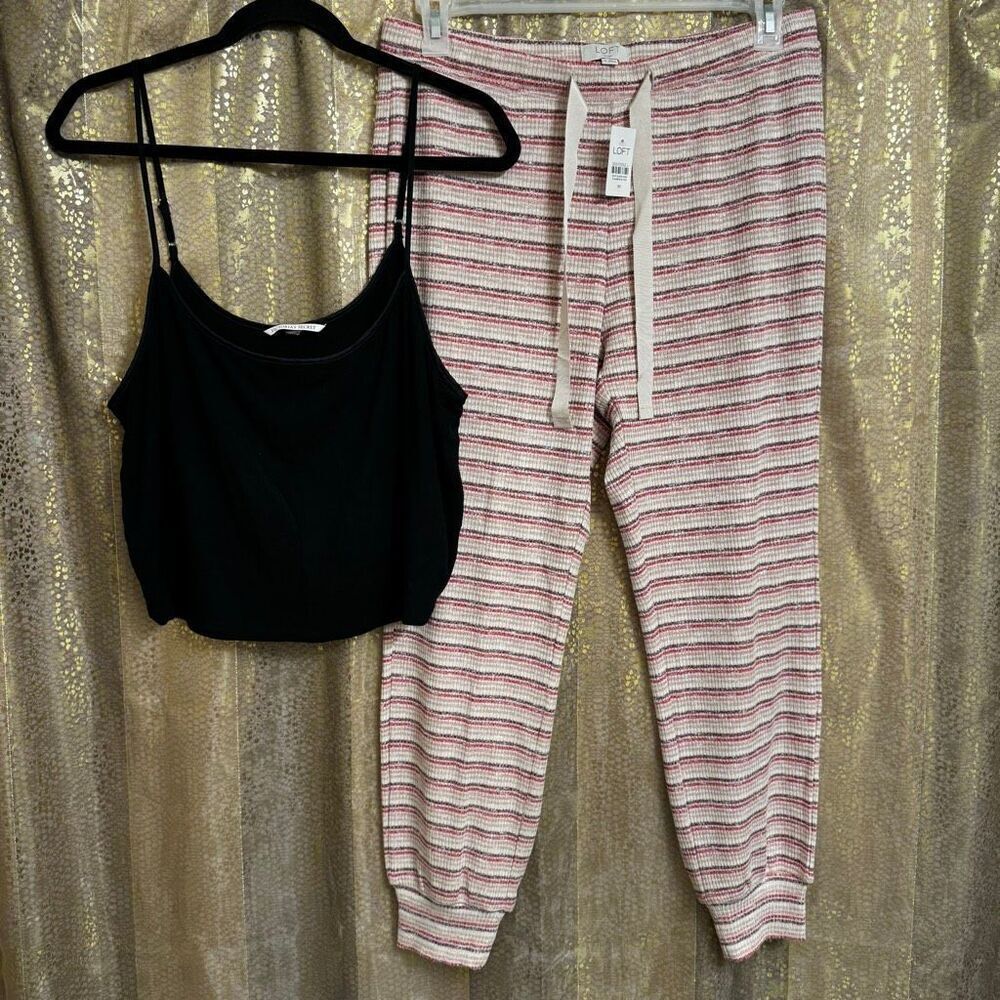 LOFT Victorias Secret Pajama Set Striped Pants Tank Soft Sleep Cozy Medium